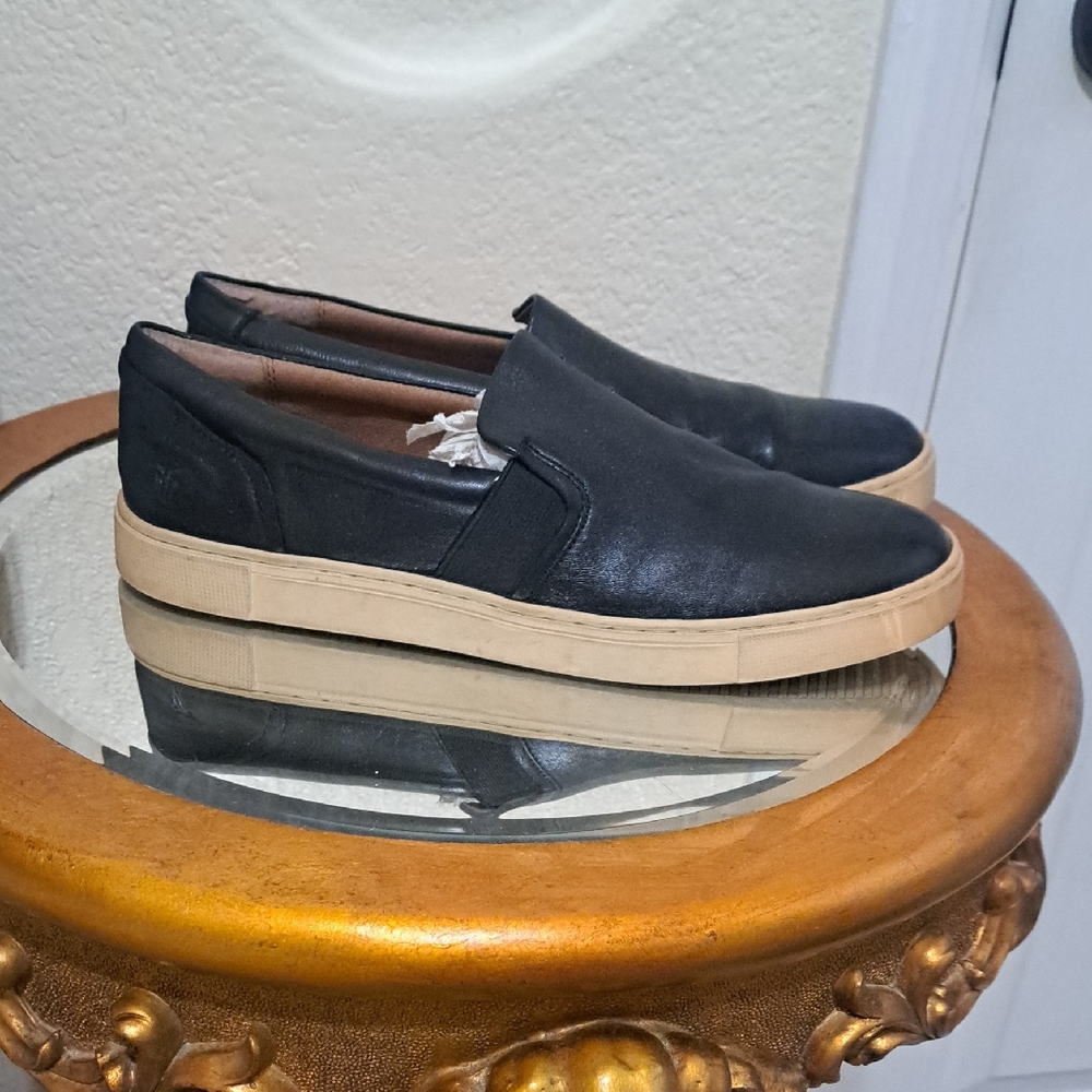 Frye Black Leather Slip-On Loafers